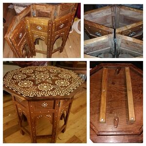Antique 19th Century Wood Side Table W/ Ivory Inlay